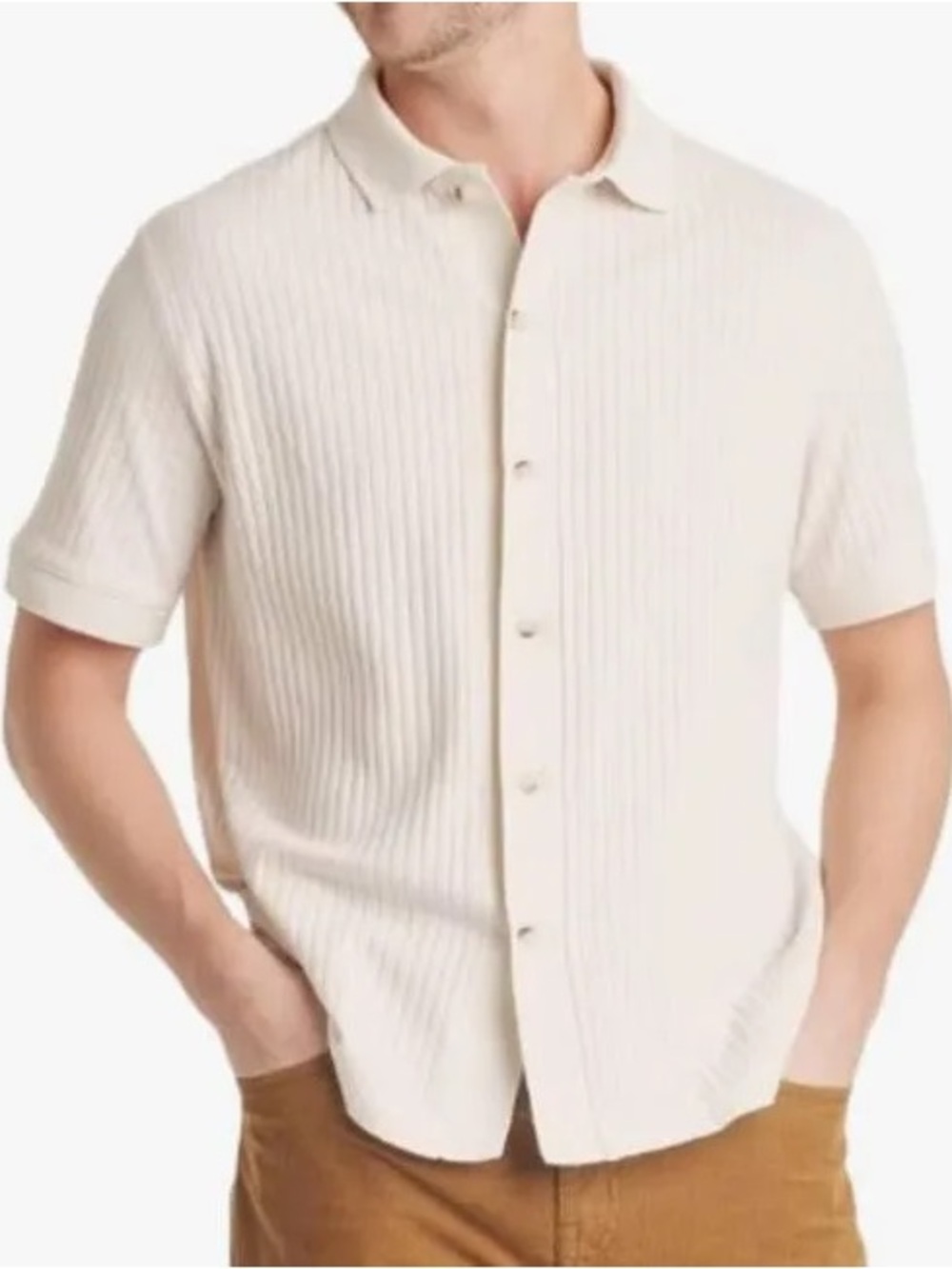 Goodfellow & Co Cream Short-Sleeve Knit Button-Up Polo